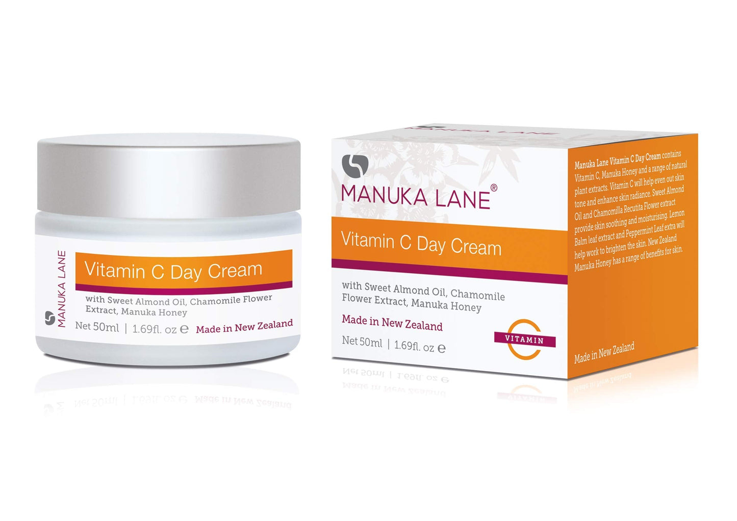 Vitamin C Day Cream for Face and Neck with Chamomile Flower Extract, Manuka Honey & Sweet Almond Oil | Plant Based Formula | Car