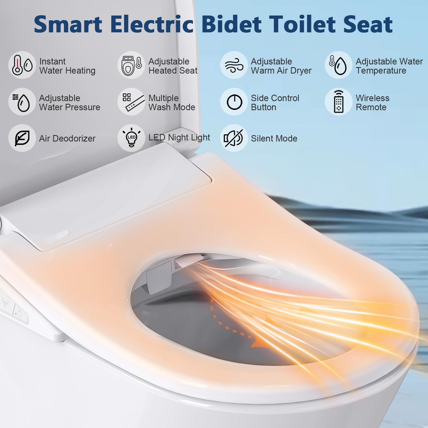 Electric Bidet Toilet Seat with Heated Seat, Endless Warm Water, Smart Bidet Toilet Seat Elongated, Separable Sittable Lid, Self-Clean Adjustable Nozzle | Wireless Remote | Quiet Operation
