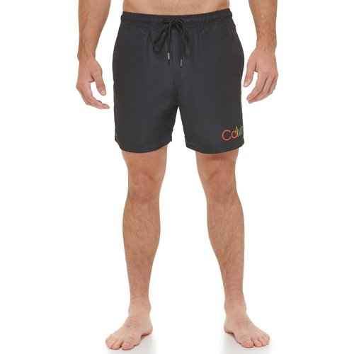 Calvin Klein Men's Standard UV Protected Quick Dry Drawstring Solid Swim Trunk, Black Pride, Large