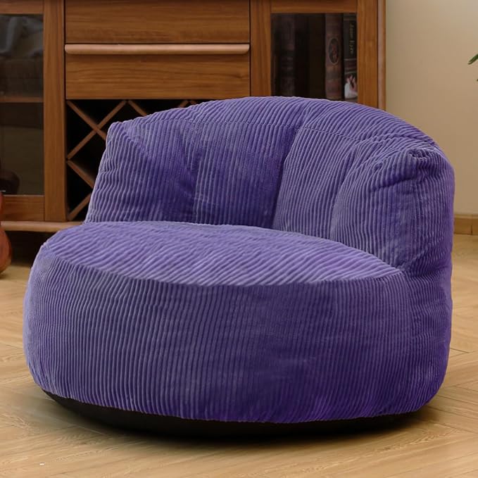 N&V Large Crescent Bean Bag Chair, Adult Size Bean Bag Sack, Foam Filling, Soft Premium Corduroy Bean Bag for Living Room Bedroom Dorm and Office (Future Dusk)