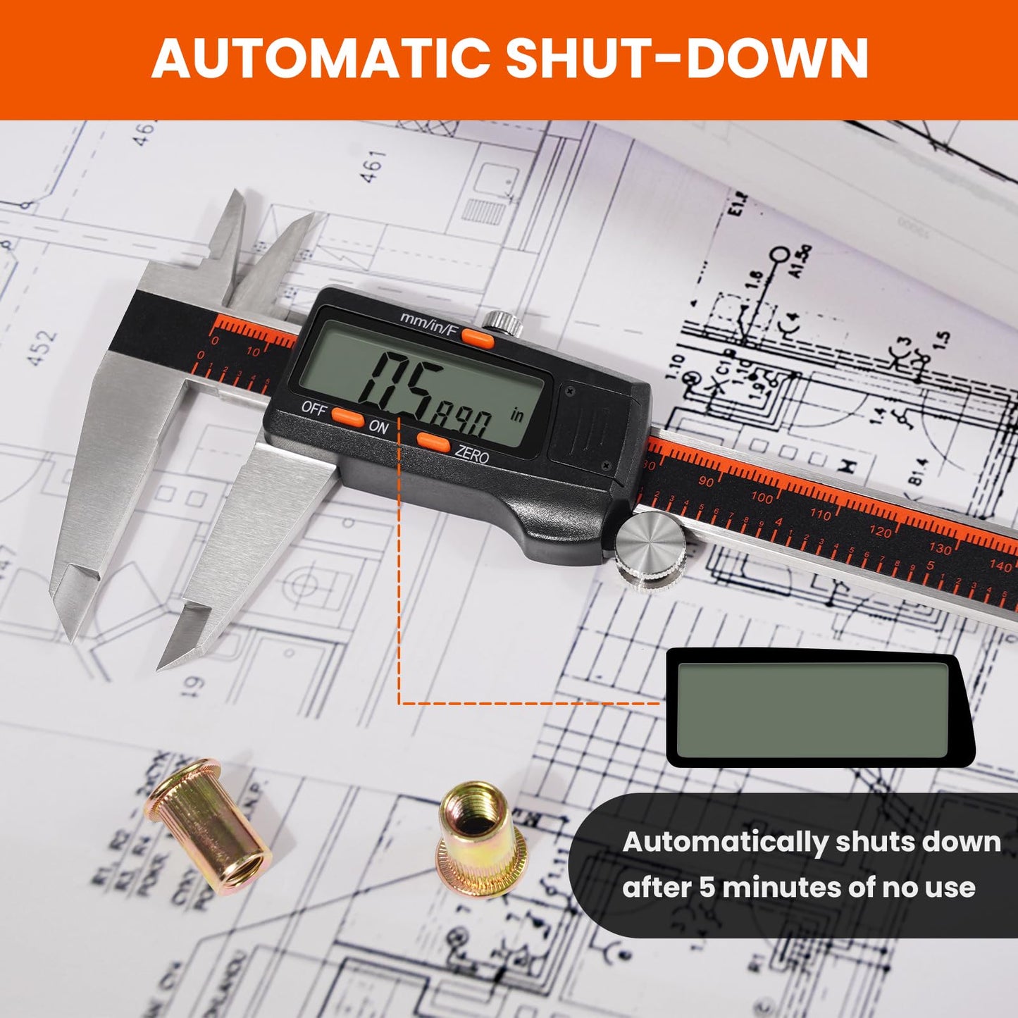 HARDELL Digital Caliper, 0-8 Inch Measuring Tool Large LCD Screen,Stainless Steel,Auto-Off,Inch/Fractions/Millimeter Waterproof Caliper Digital Micrometer for DIY/Household/3D Printing