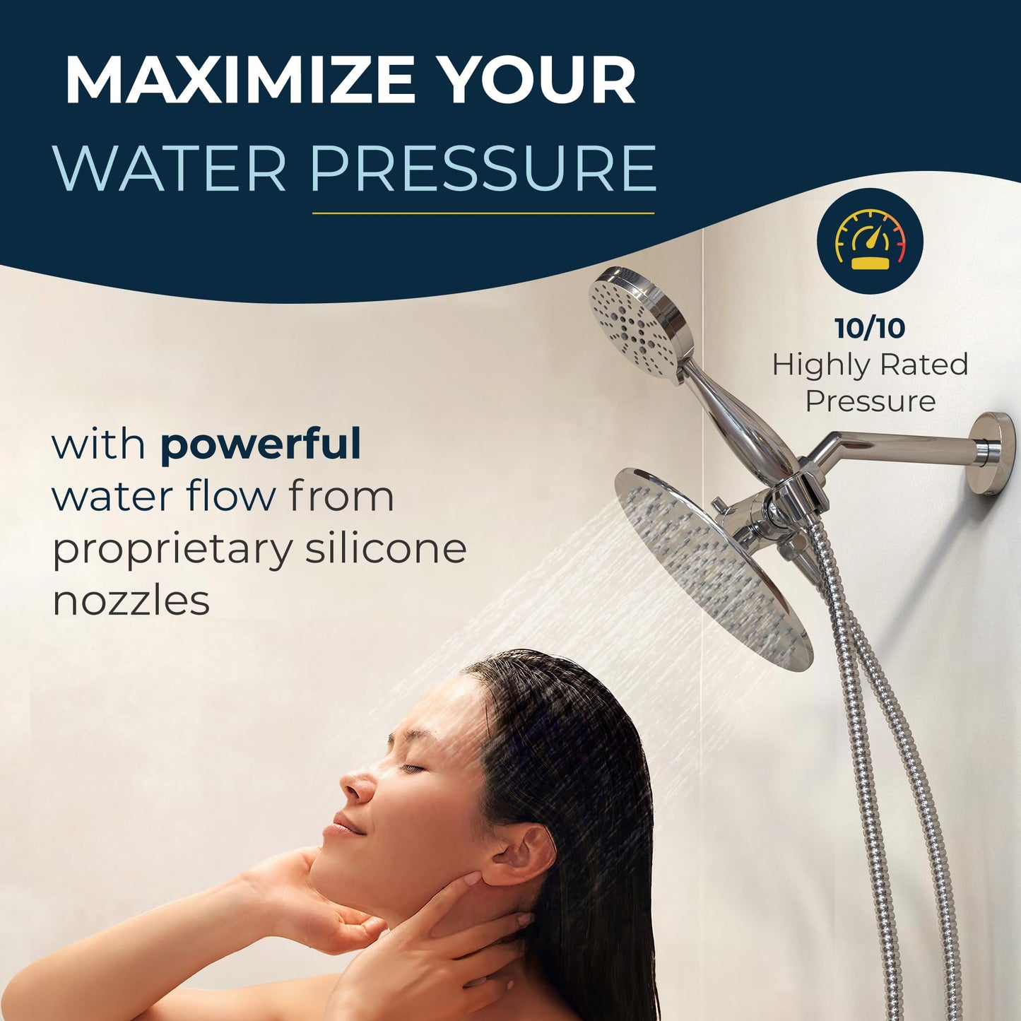 HammerHead Showers Dual Shower Head Combo, 8-Inch Rainfall & 3-Flow Handheld, Chrome, 2.5 GPM