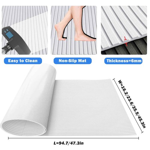 HZCHIONE Boat Flooring EVA Foam Boat Decking White 94"x35" Non-Slip Boat Mat Self-Adhesive Foam Boat Deck Flooring Carpet Mat Rolls for Kayak Deck Boat Yacht Flooring Motorboat