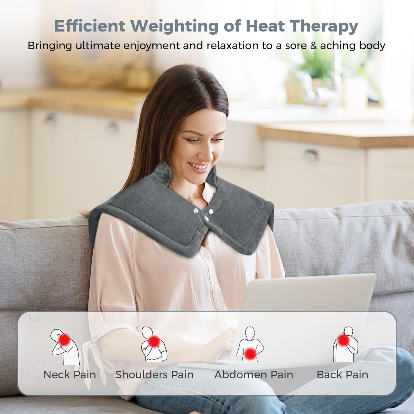 NOWWISH Heating Pad for Neck and Shoulders Pain Relief, 2lb Weighted Electric Heating Pad with 10 Heat Levels and Auto Shut Off, Large Heated Wrap, Birthday Gifts for Women Men, 17"x23", Grey