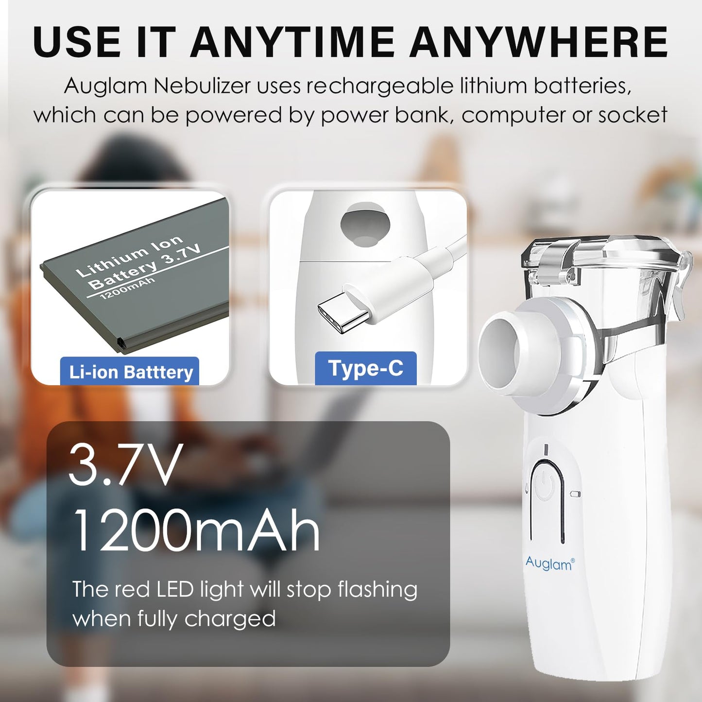 Ultrasonic Portable Nebulizer, USB Rechargeable Portable Nebulizer with Two Mode and Auto Clean for Adults Kids Travel Home Daily use