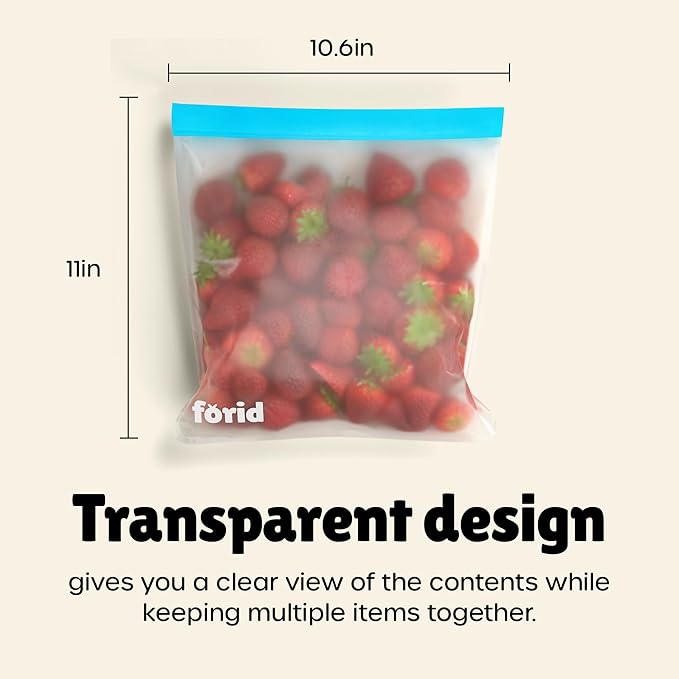 FORID Reusable Gallon Freezer Bags, 6 Pack Leakproof Extra Thick 1 Gallon Bags for Marinate Food & Fruit Cereal Sandwich Snack Meal Prep Travel Items Home Organization Storage