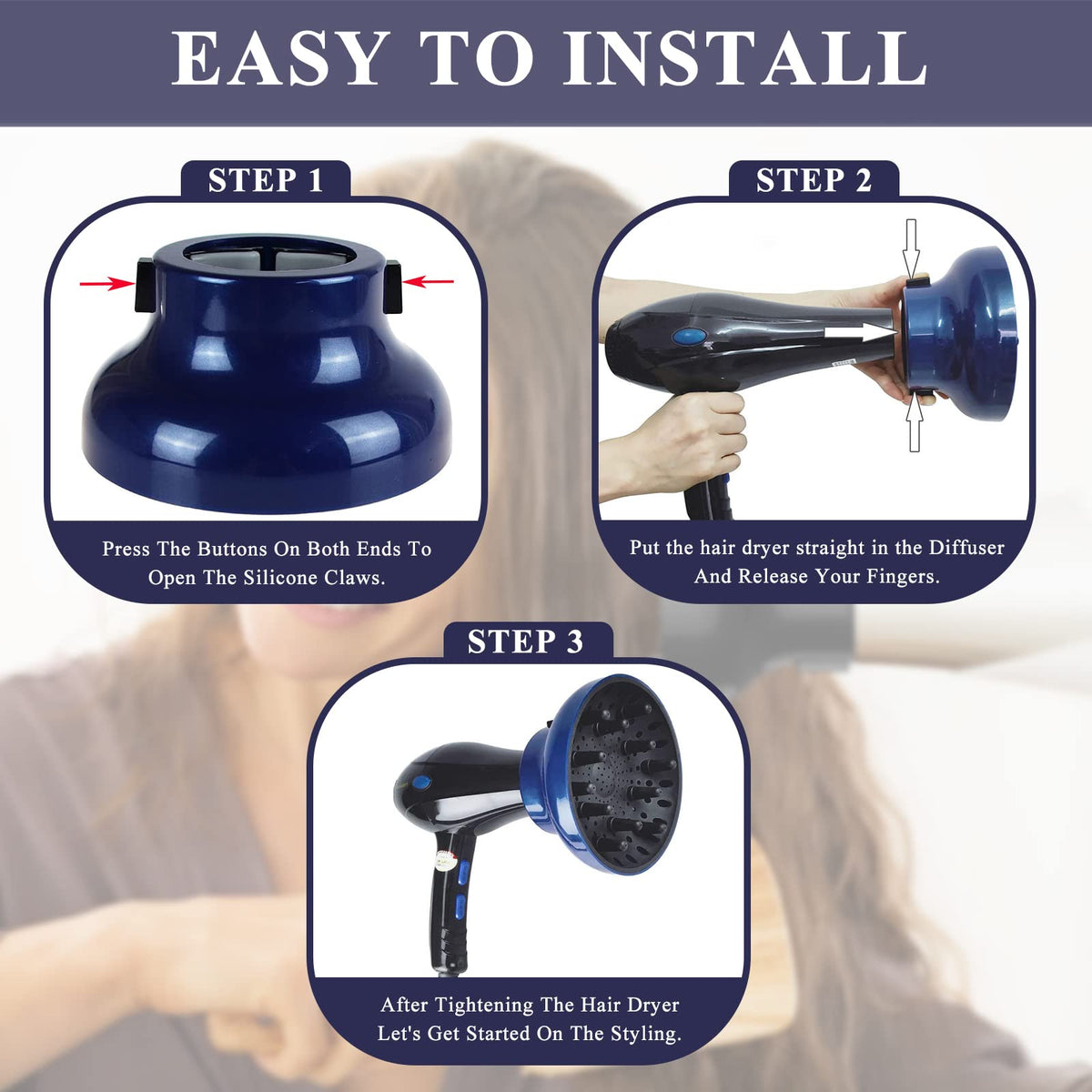 Hair Dryer Diffuser Attachment Universal Adjustable Professional Salon Tool for Curly Hair Fits Most Kinds of Blow Dryer Diamete