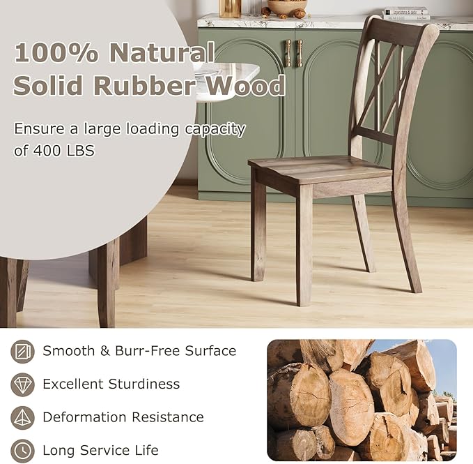 Giantex Set of 2 Dining Chairs, Rubber Wood Dining Room Side Chair w/Ergonomic Seat, Armless Chair for Home Kitchen, Dining Room, Brown