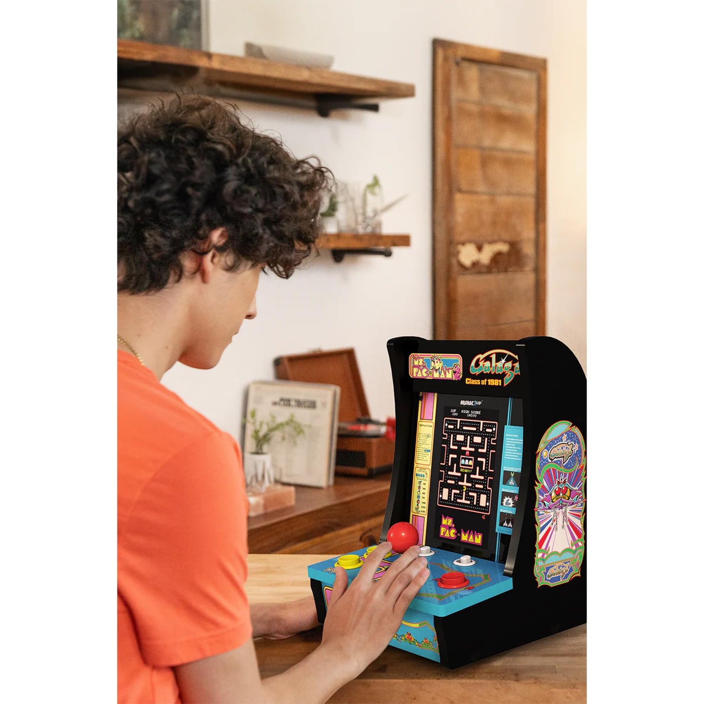 Arcade1Up Class of ‘81 Ms. PAC-Man/Galaga Countercade – 3 Classic Games, Retro Game Console for Home, Portable Console with 7-inch Screen, Table-top Video Game for Game Room