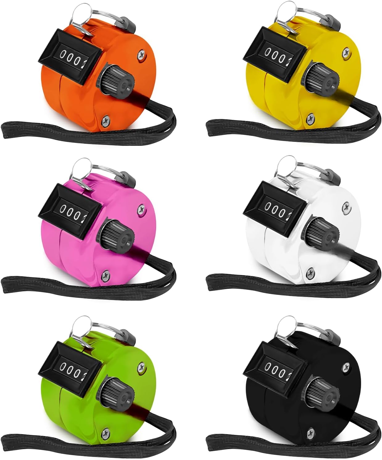 6 Pack Clicker Counter,Metal Hand Tally Counters Clicker with Black Nylon Lanyard,4 Digit Display Pitch Counter for Knitting,Coaching,Golf,Lap,Fishing,Umpire,Baseball,Row Sport
