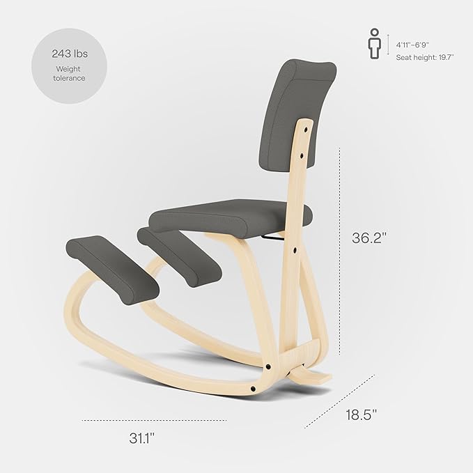 Varier Variable Plus Ergonomic Kneeling Chair with Backrest Natural/Grey| Active Sitting Posture Support Home Office Desk Chair | 10 Year Guarantee