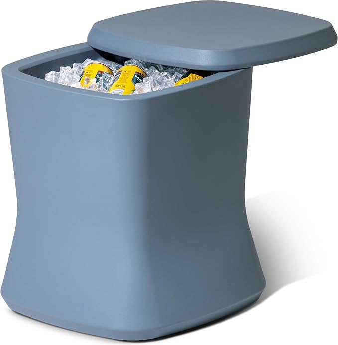 Coast Modern Outdoor Side Table Cooler- 2 in 1 Patio Decor Storage Table & Ice Chest - 25 QT - White, Gray, Sand, Stone Blue