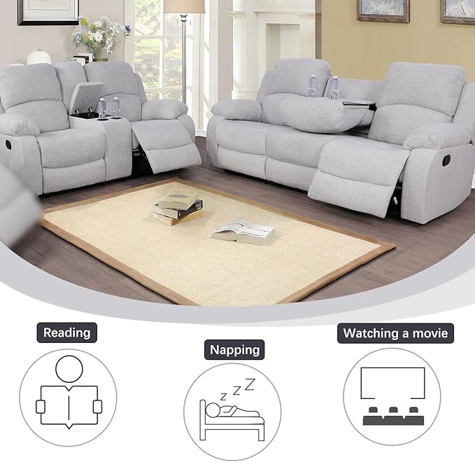 A Ainehome Living Room Furniture Set Leather Recliner Sofa Set Loveseat Chair Furniture Sofa Set for Living Room/Small Space/Rv/House/Office/Theater Seating (A-Grey White Microfiber, Sofa+Loveseat)