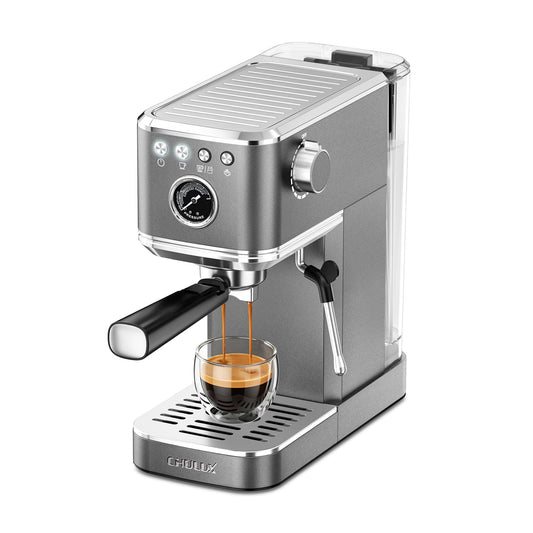 CHULUX Elite Espresso Machine with Milk Frother, Compact Hot and Ice Expresso Coffee Maker for Cappuccino, Latte and Americano, 20 Bar Italian High Pressure Pump, Metallic Gray