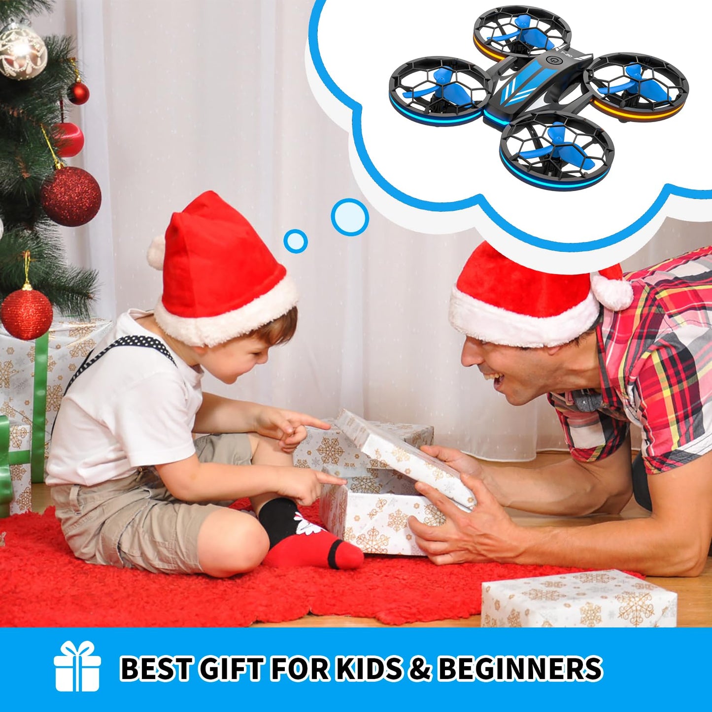 Mini Drones for Kids - RC Drone with Auto Hovering and Headless Mode, Quadcopter with LED Light, Propeller Full Protect, 3D Flips, 3 Batteries, Remote Control, Best Toys Gifts
