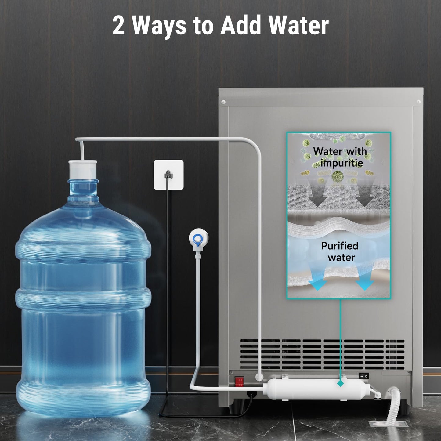 Commercial Ice Machine 150 LBS/24H with 50 LBS Storage Bin, Ice Cubes Ready in 5-15 min, Stainless Steel Industrial Ice Maker, Self-Cleaning, Timing Function, Adjustable Ice Thicknesses