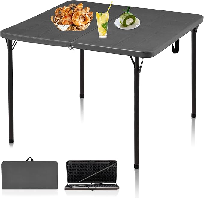 Kasunpul 34" Folding Table, Portable Square Folding Card Table with Collapsible Legs & Carrying Handle, Plastic Tables for...