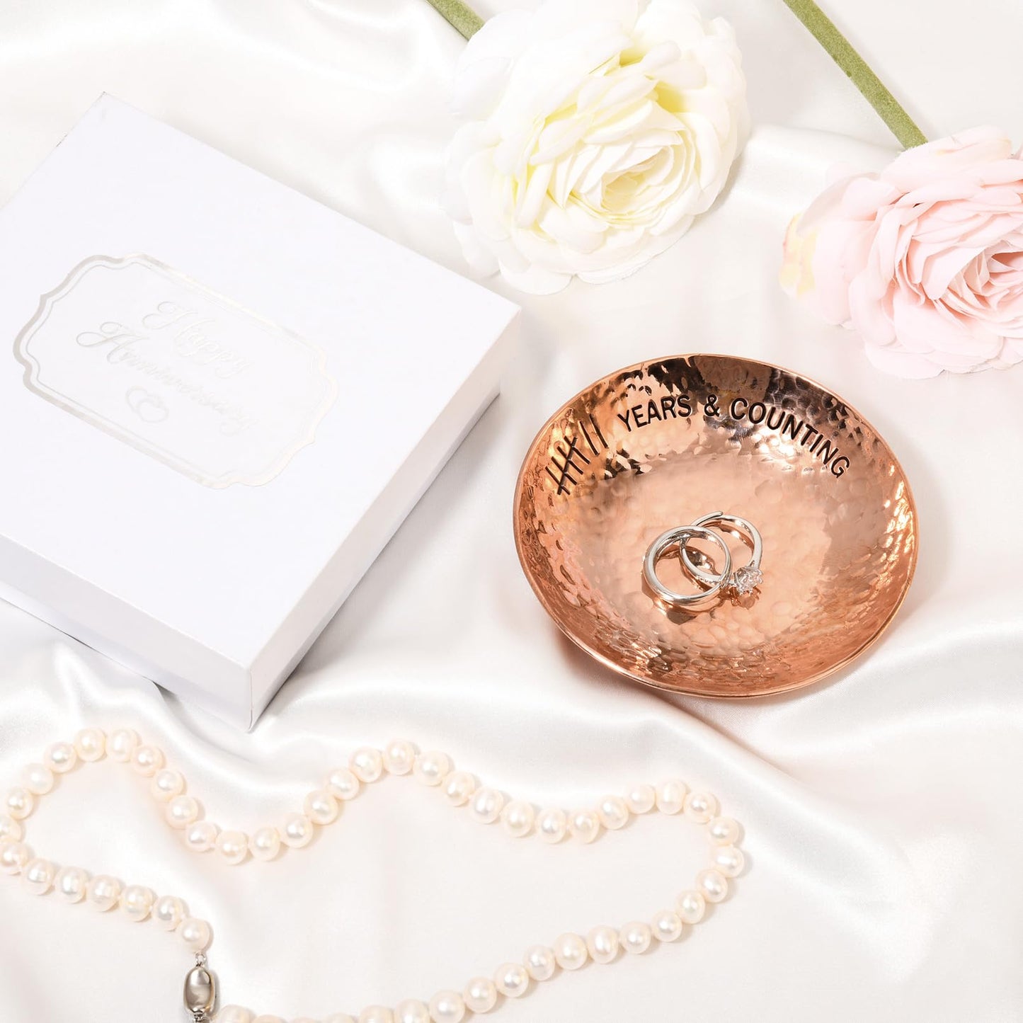 CEELGON 7th Wedding Anniversary Copper Gifts 4" Engraved Jewelry Tray Copper Decorative Dish for Couples Wedding Gift for Him or Her