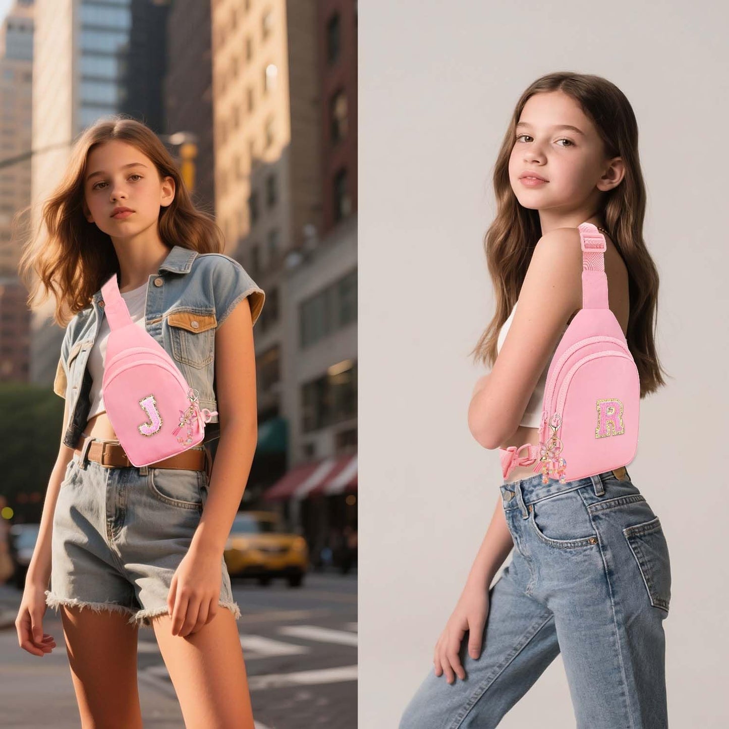 Birthday Gifts for for Girls Women- Personalized Initial Sling Bag Cross Body Bag Fashion Waist Packs Trendy Travel Fanny Pack with Initial Letter Patch Cute Stuff A