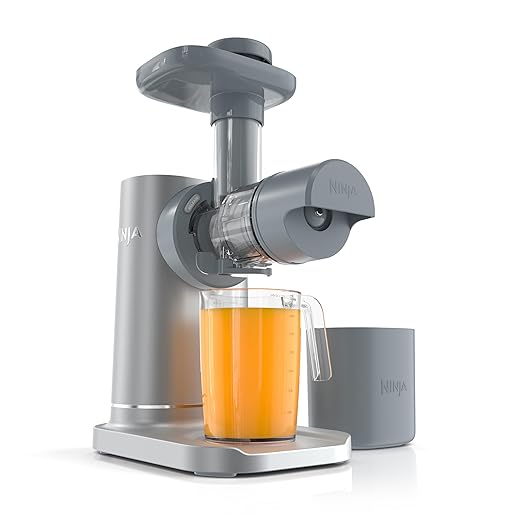 Ninja NeverClog Cold Press Juicer, Powerful Slow Juicer with Total Pulp Control, Countertop, Electric, 2 Pulp Functions, Dishwasher Safe, 2nd Generation, Steam Gray, JC151SL