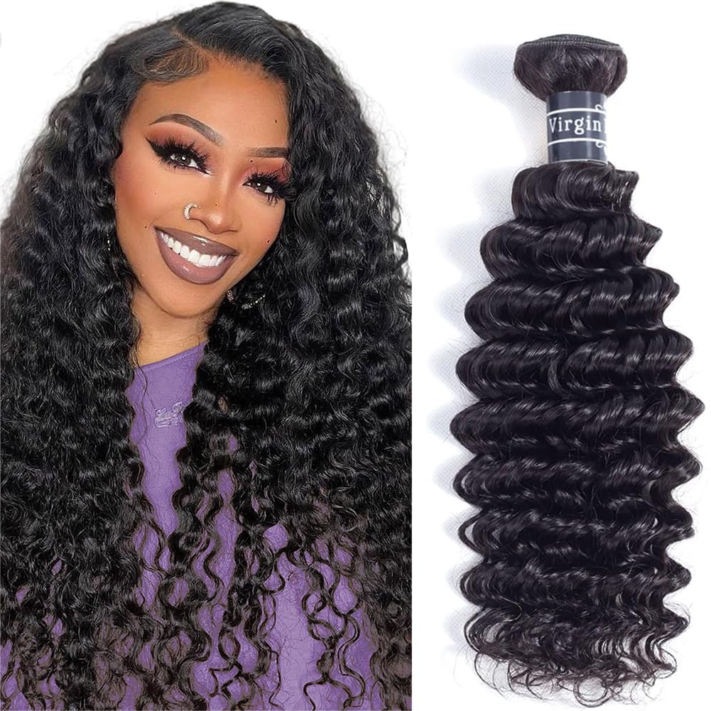 Amella Hair 8A Brazilian Deep Wave Bundle Human Hair (16inch,1 Bundle Only) 100% Unprocessed Virgin Wet and Wavy Deep Wave Curly