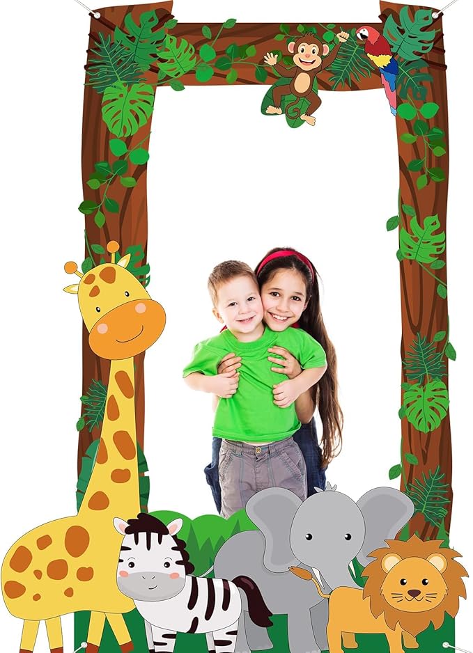 Jungle Party Decorations Jungle Animals Photo Booth Props Safari Animals Hanging Banner Safari Picture Frame Wild Animal P...