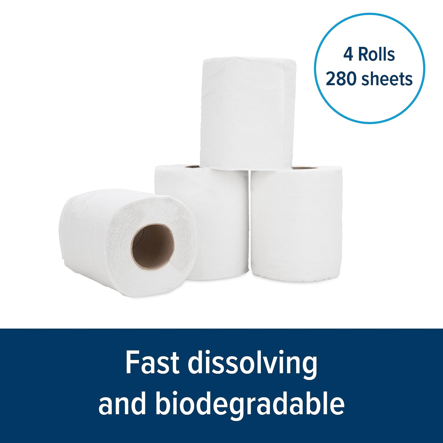 Camco Marine & RV Toilet Paper - 4-Rolls - 1-Ply Quick Dissolve RV & Marine Septic Safe Bath Tissue - Dye & Fragrance Free - 280 Sheets Per Roll (40275)