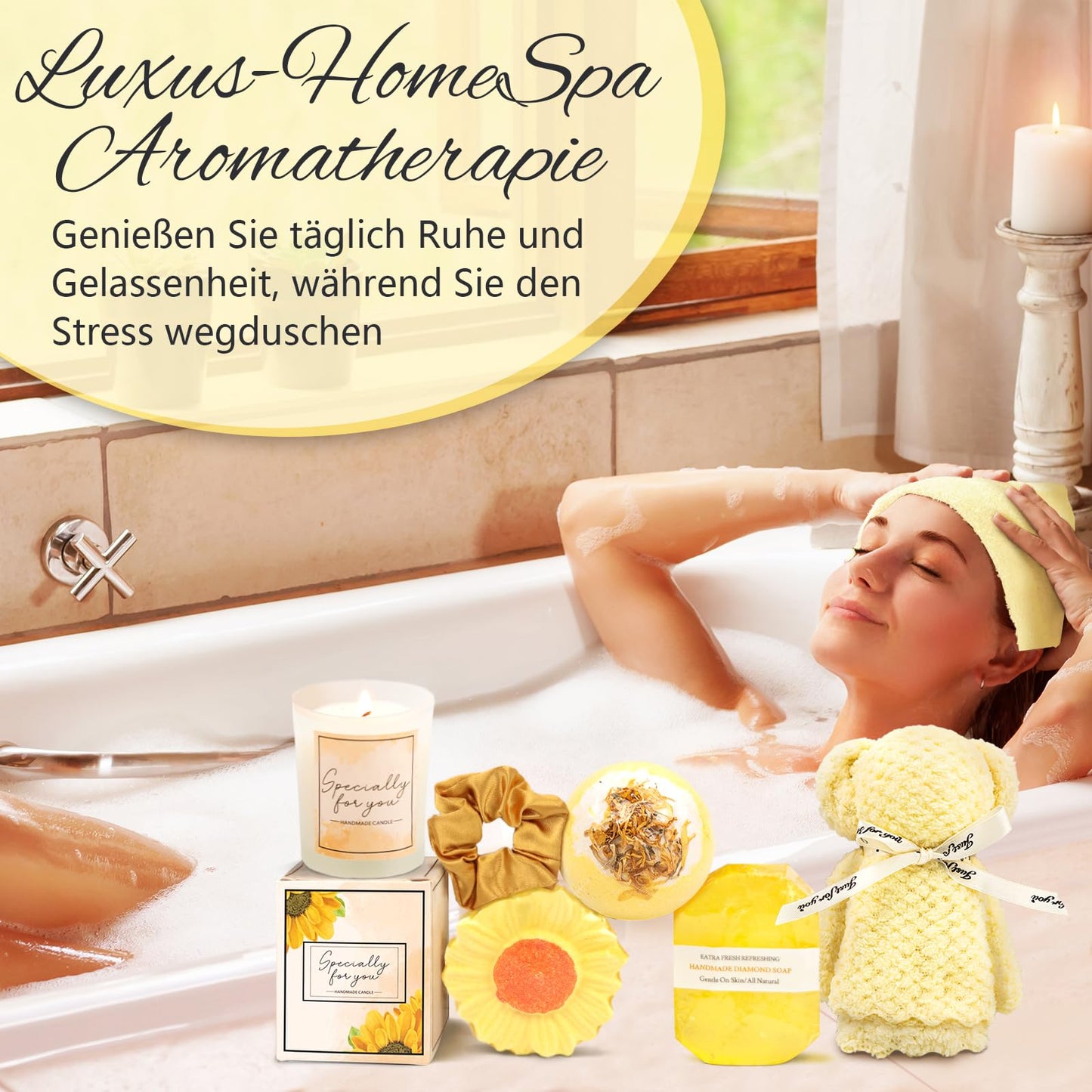 Birthday Gifts for Women, Sunflower Self-Care Package, Sending Sunshine Get Well Gifts for Women, Her, Sister, Mom, Best Friends, Unique Relaxation Spa Basket Perfect for Valentine's Mother's Day