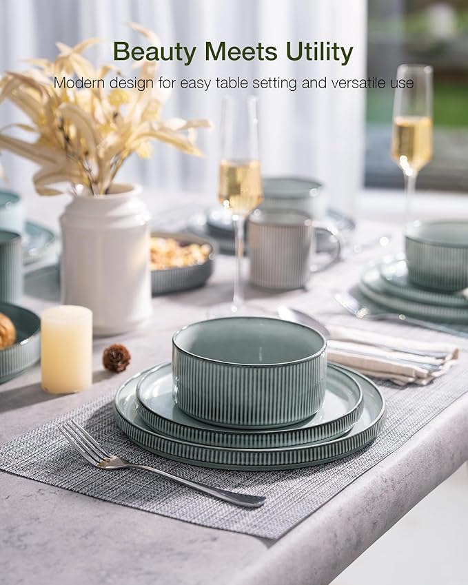 famiware Star Plates and Bowls Sets, Modern Stoneware Dinnerware Sets for 6, 18-Piece Kitchen Dish Set - Chip and Scratch Resistant, Microwave and Dishwasher Safe Tableware, Smoky Blue