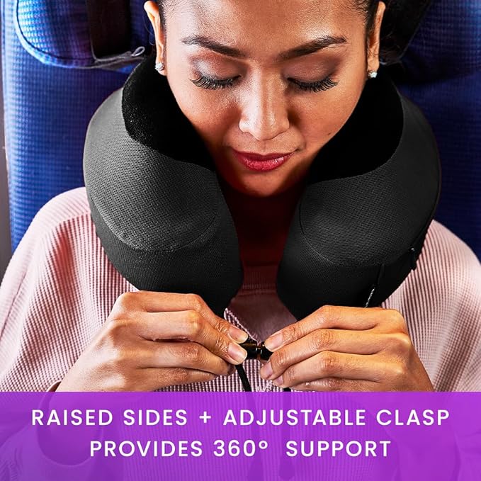 Cabeau Airplane Travel Pillow for Long Flights - Evolution S3 - Supportive Memory Foam with Seat Straps to Secure Your Head and Neck and Provides 360° Support (Jet Black)