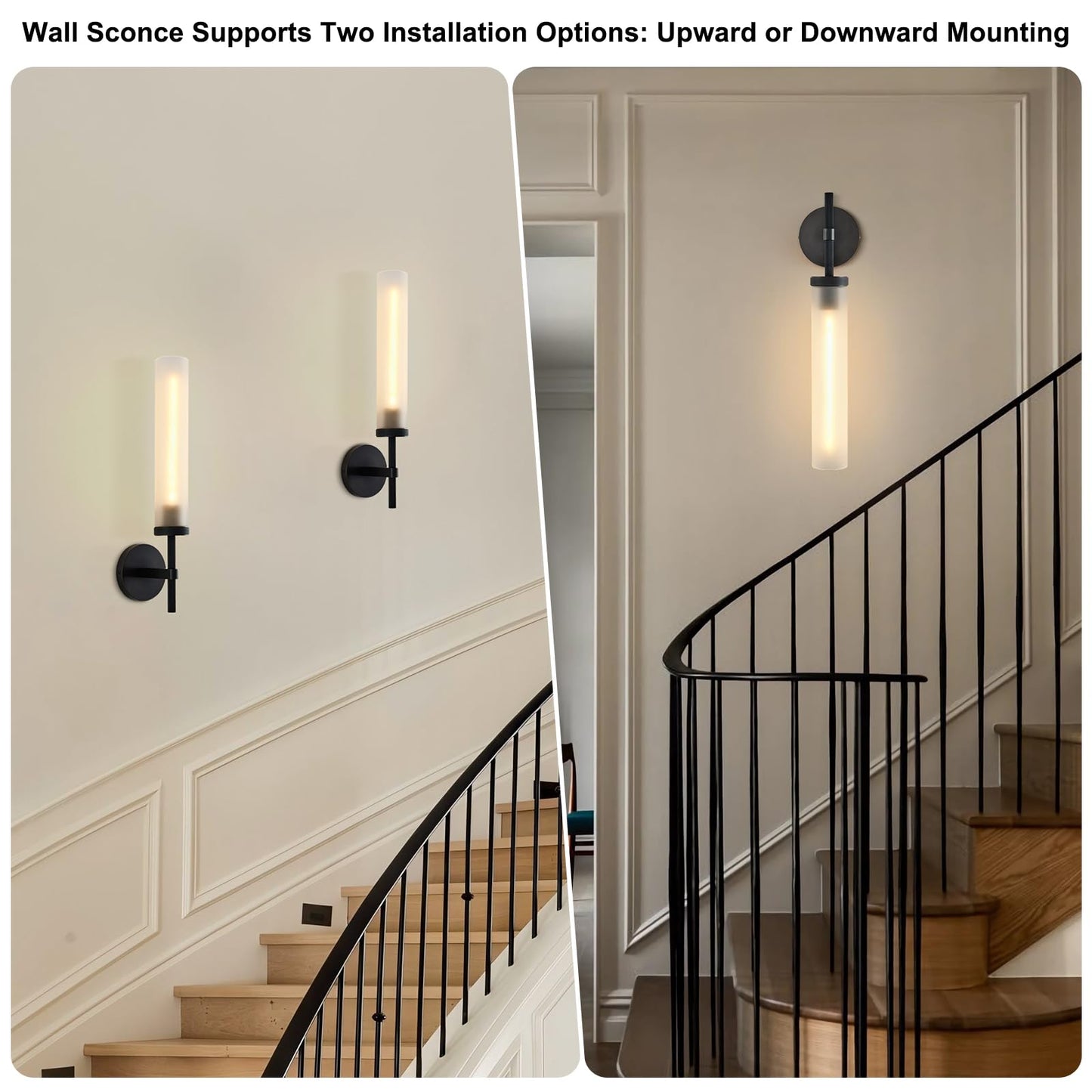 SYBDZSWJ Modern Hardwired Frosted Glass Bathroom Black Wall Sconces 2PC, Handmade Knurled Wall Light Fixture,Vanity Light for Living Room,Hallway, Bedroom, 20" Indoor Wall Lamp, Bulb Included