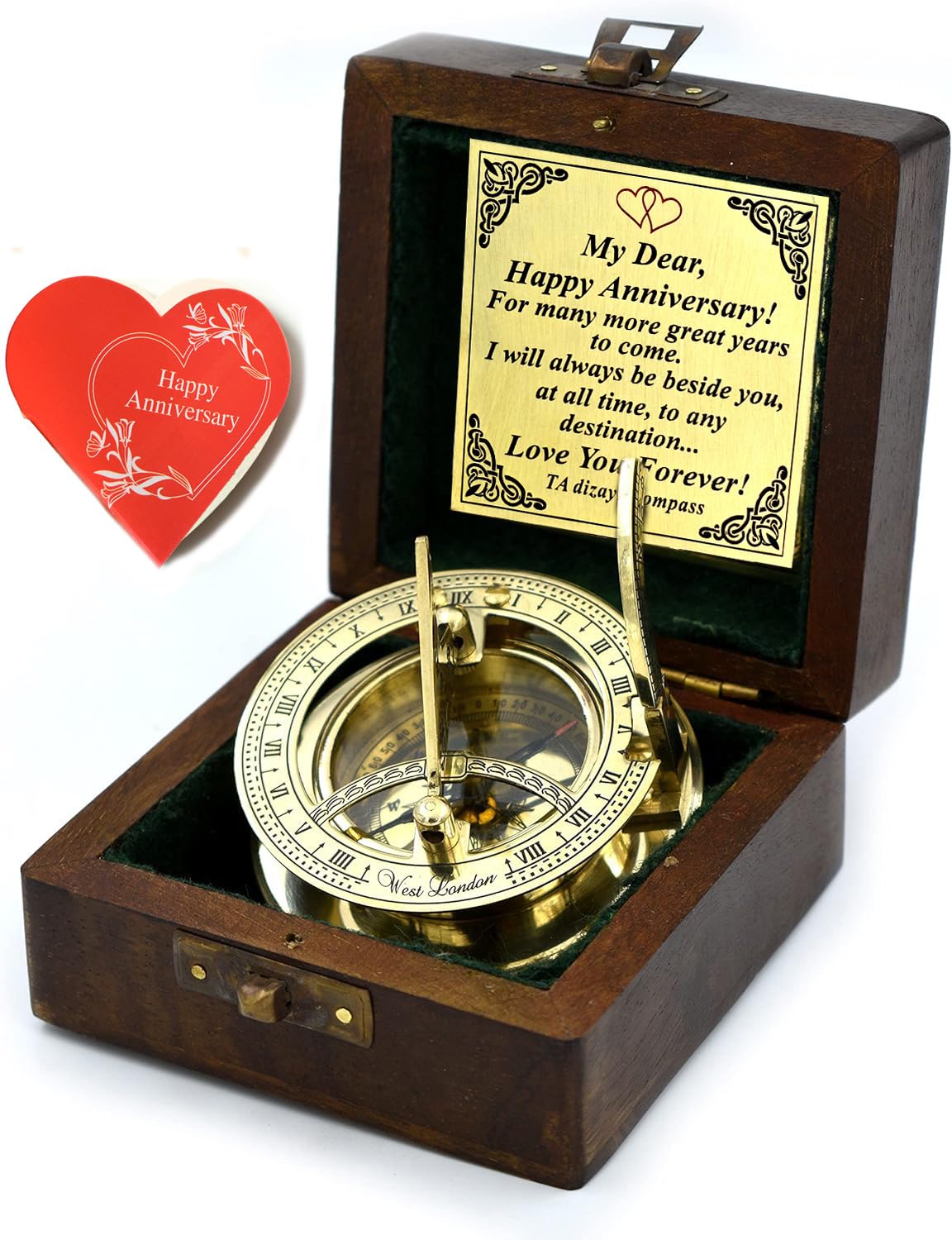 Anniversary Sundial Compass Gift for Him or Her-Unique Gift Ideas for Husband or Wife, Men Wedding Anniversary 50th 40th 25th 20th Year Celebration, Naval Maritime Pocket Watch Clock, Sun Clock