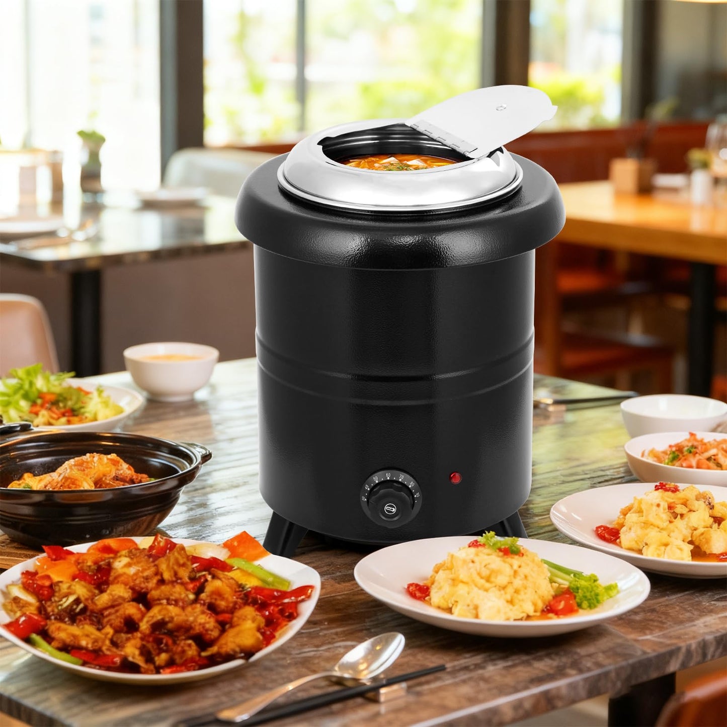 Garvee 10.5QT Commercial Soup Kettle, Automatic Soup Warmer with Anti-Scald Handle and Stainless Steel Removable Insert Pot for Large Banquet & Buffet, Built-in Hinged Lid