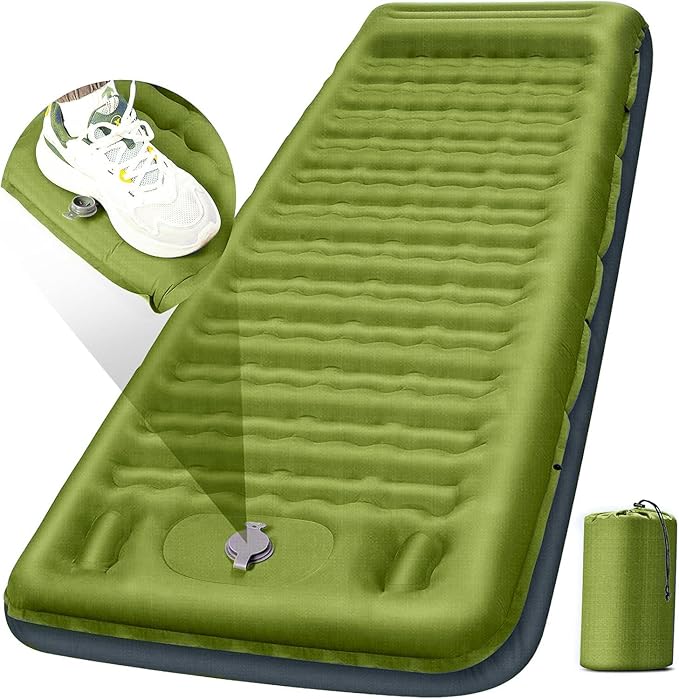 Camping Sleeping Pad, Extra Thick 5 Inch Camping Mat with Pillow, Built-in Foot Pump Inflatable Sleeping Pads Compact for Camping Backpacking Hiking Traveling Tent as Camping Essentials（Yellow）