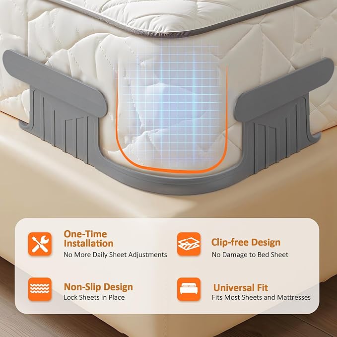 Bed Sheet Holders for Corners: 4Pcs Fitted Sheet Holder with Locks, Sheet Clips Fits Mattress, Upgrade Sheet Holders Keep Sheets Firm & Tight, Heavy Duty Sheet Fasteners