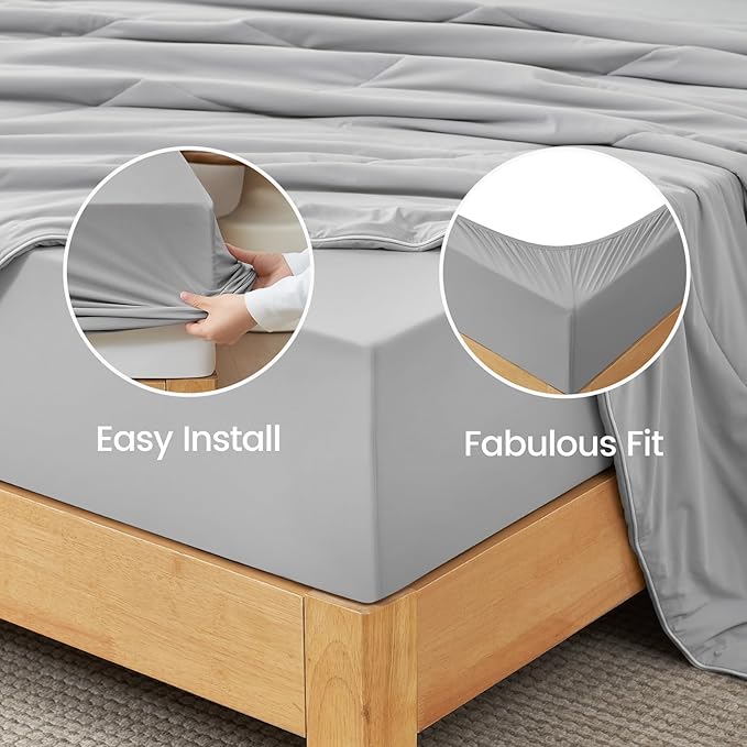 Cozy Bliss Premium Cooling Sheet Set Cali King Size, Q-Max>0.4, 3PCS No Flat Sheet with 2 Pillowcases, Breathable Fitted Sheet for Hot Sleepers & Night Sweats, Deep Pocket Up to 18 Inches, Light Grey