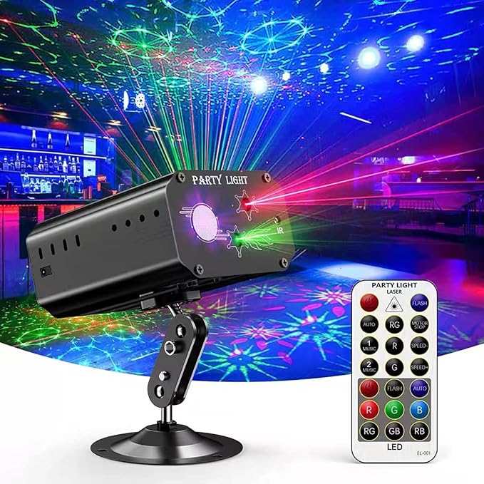 Party Lights Dj Disco Lights, Strobe Stage Light Sound Activated Laser Llights Projector with Remote Control for Parties B...