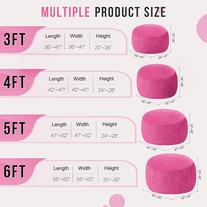 4FT Bean Bag Chair,Giant Bean Bag Chairs for Adults,Big Bean Bags with Memory Foam Filled, Large Beanbag Chairs with Chevron Plush Cover-Pink