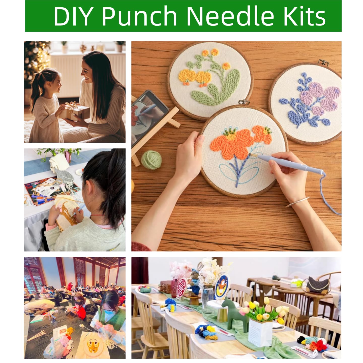 DIY Punch Needle Kits for Beginners Eagle and Flag with Hoop Embroidery Punch Needle Starter Set Easy for Adults and Kids Festival Gift and Decor 20x20cm-2