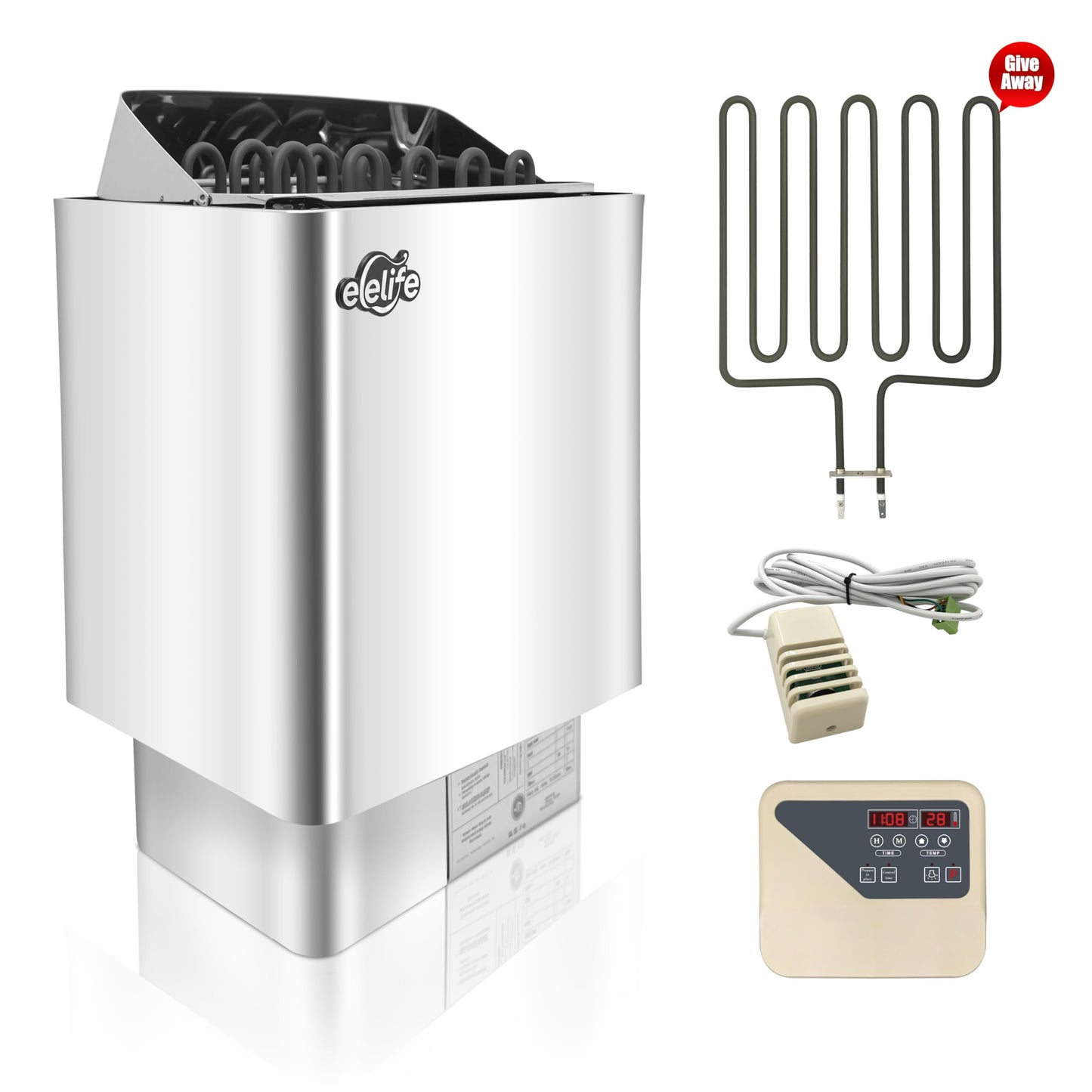 Sauna Heater, 9KW 220V Electric Sauna Stove, Steam Bath Sauna Heater with External Digital Controller, for Cubic Feet, Home Hotel Spa Shower,All stainless steel body (split machine)