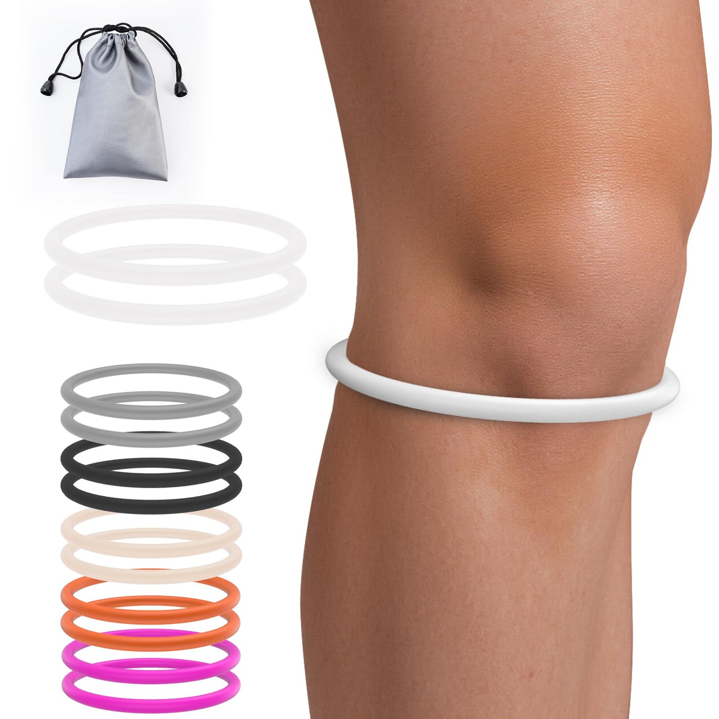GREBIKE 2PCS Patellar Tendon Support Strap for Knee Pain Relief, Knee Bands for Basketball, Running, Tennis, Soccer and Hiking, Silicone Patella Band for Women and Men, Includes Storage Bag (White)