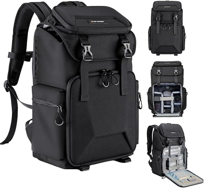 K&F CONCEPT Camera Backpack, Hard Shell Camera Bag, Large Capacity Photography Backpack with 15.6" Laptop Compartment & Tr...