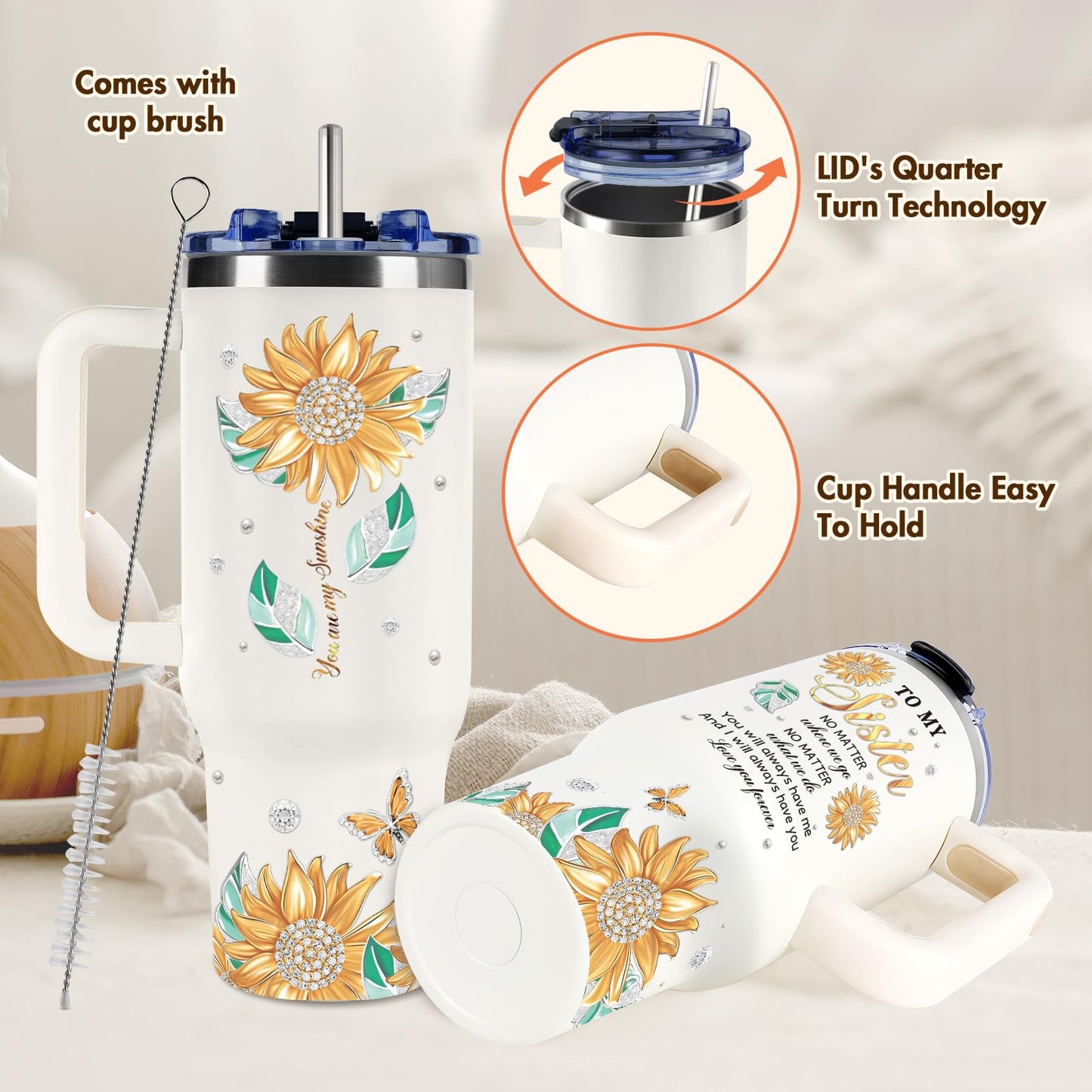 Nuowagify Sister Birthday Gifts, Sisters Gifts from Sisters, Gift for Sister Cup from Brother, Mothers Day Christmas Birthday Present for Sis Bestie Best Friend - 40oz Tumbler