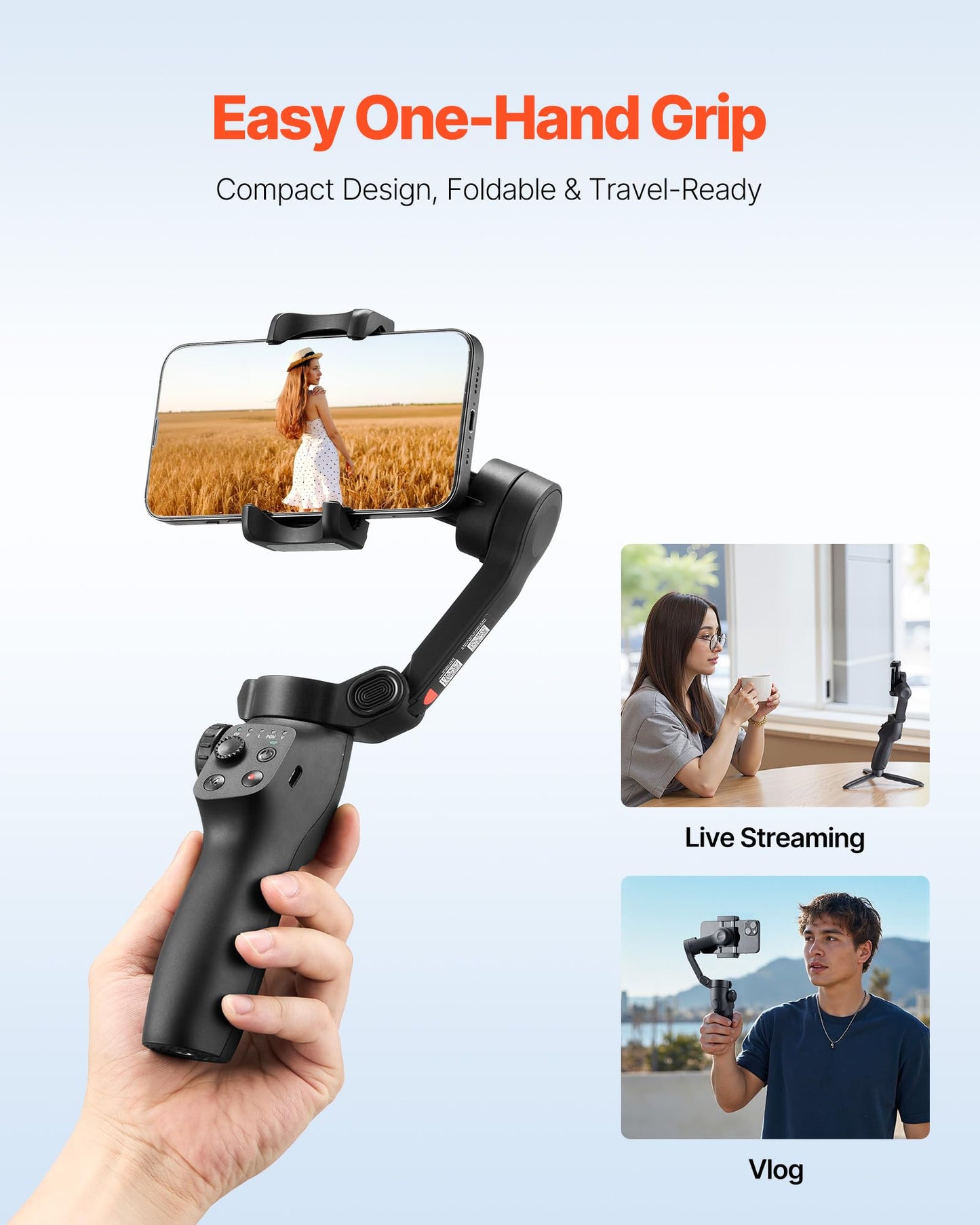 Vevor Gimbal Stabilizer For Smartphone, 3-Axis Stabilization, Phone Gimbal For Android & Iphone With Face/Object Tracking, Tripo