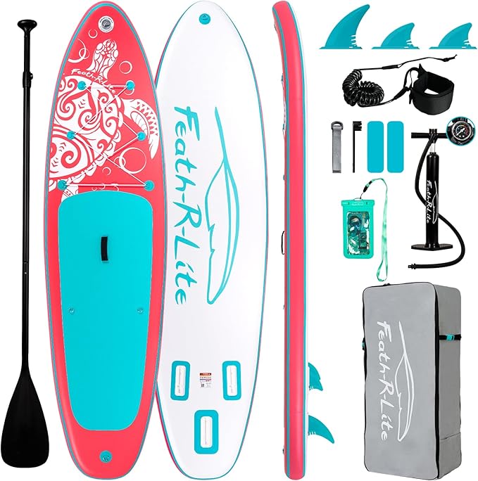 FEATH-R-LITE Inflatable Ultra-Light 10'×30''/10'6''×33'' Stand Up Paddle Board for All Skill Levels with Premium SUP Paddl...