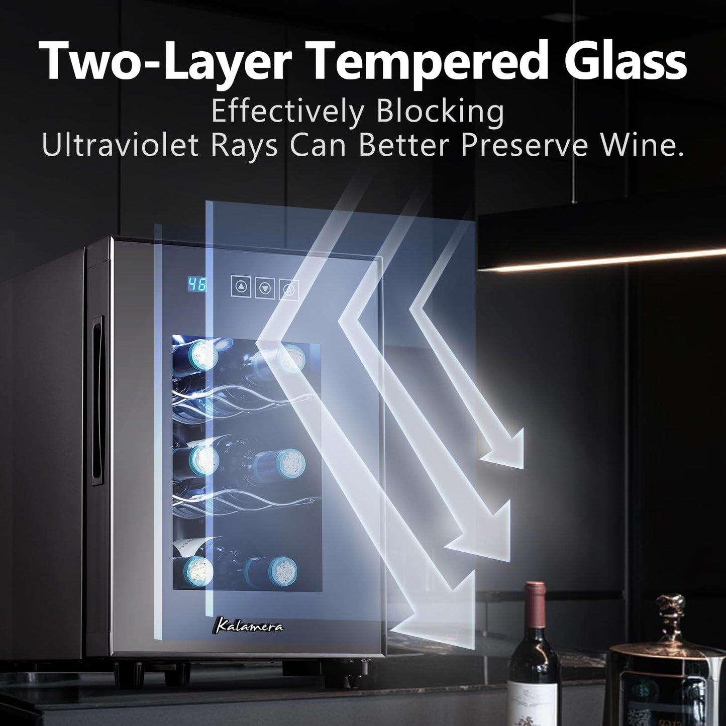 Kalamera Wine Cooler Refrigerator, 6 Bottle Small Wine Fridge,Mini Freestanding Wine Cellars Glass Door for Home, Office,46-66℉ Digital Temperature Control With White Light