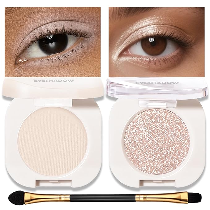 Matte Glitter Eyeshadow Palette 2 PCS, Pear White Eye Shadow Palettes Shimmer Nude Eyeshadow for Older Women, Smooth Powder Lightweight Blendable High Pigment Compact Daily Eyes Makeup, Set E