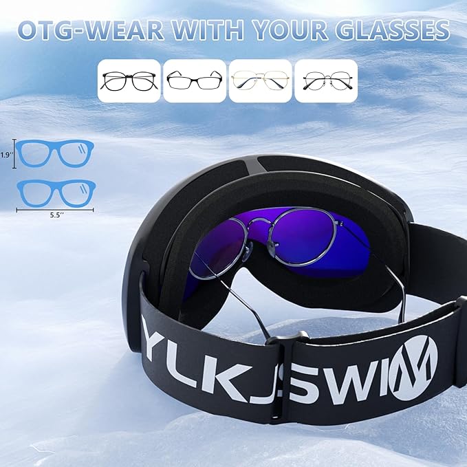 Ski Goggles for Men Women, OTG Snow Goggles, UV Protection Snowboard Goggles for Adult & Youth, Snowmobile, Sledding