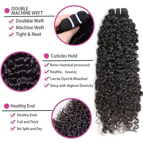 VIPbeauty16A Burmese Curly Human Hair Bundles 26 Inch 100% Unprocessed Brazilian Virgin Hair Quick Weave Bundles Human Hair Extensions Real Human Hair Natural Black