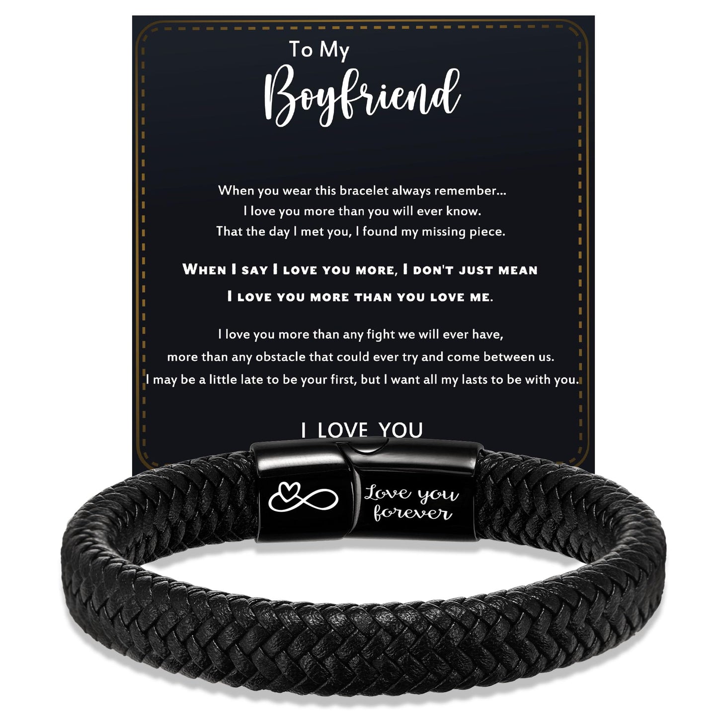 Btysun Boyfriend Gifts Cool Leather Bracelets for Men I Love You Gifts for Him Infinity Mens Bracelet Braidad Black Fathers Day Birthday Gift for Boyfriend Birthday Anniversary Jewelry